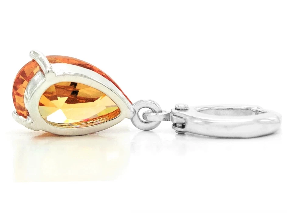 Pendientes colgantes/gotas en forma de pera color citrino gema con baño de oro blanco. Foto 3 de 4