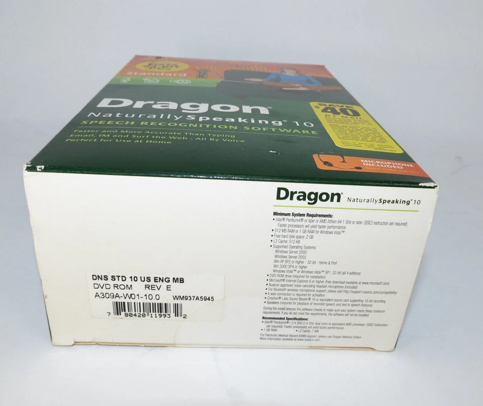 Nuance Dragon Naturally Speaking Standard Edition 10 Speech (Distressed Box) - Image 3 of 4