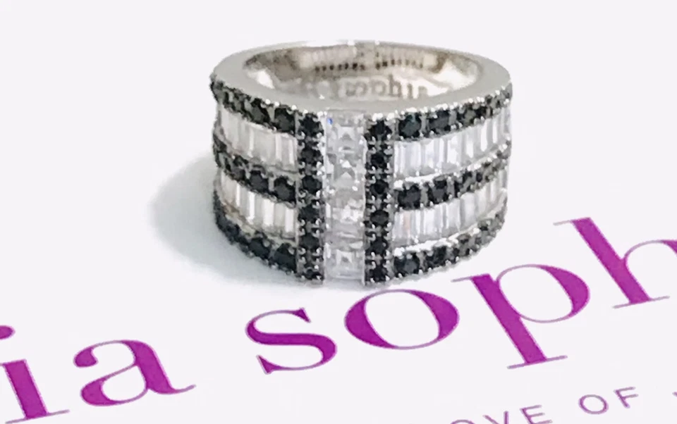 Lia Sophia Surge Blue/Clear Cubic Zirconia & Crystals Silver Tone Ring Size 8 - Image 2 of 4