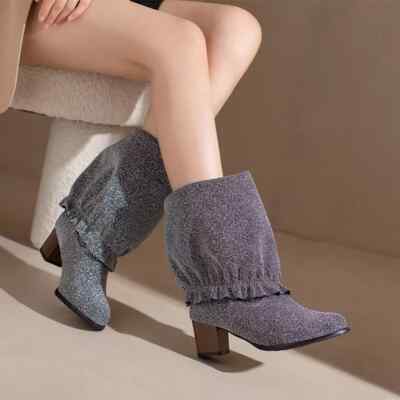 Stiefel Frau Up Knie Komfortabel Silber Strass 6 CM Elegant Leder Kunst 42398