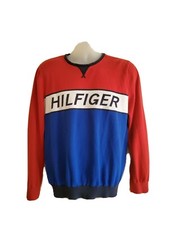 Tommy Hilfiger Boys L Colorblock Spellout Crewneck Sweater Large Cotton Striped