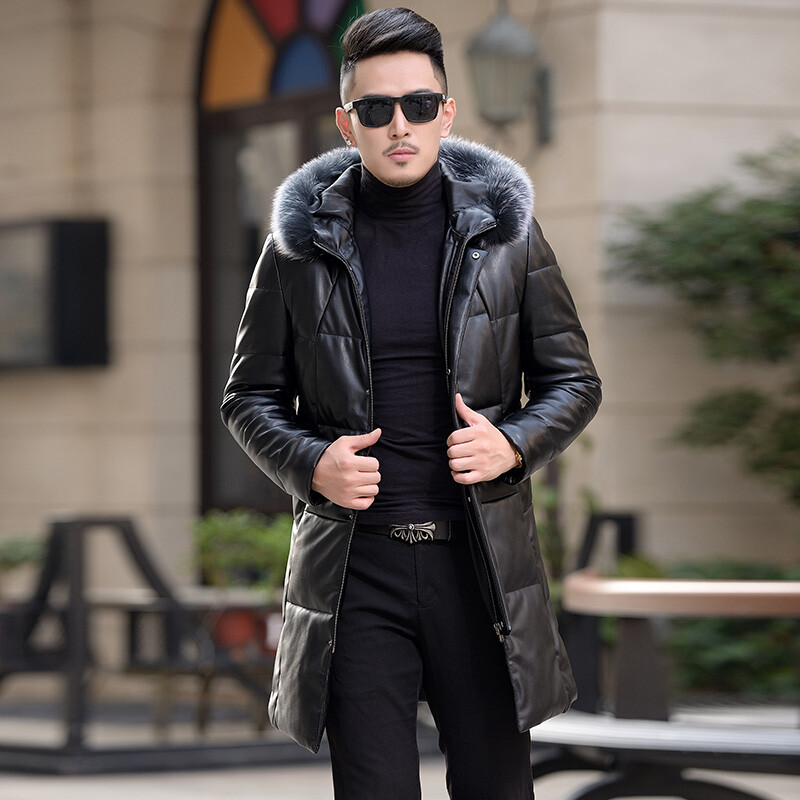 Leather Jacket Black Coats With Fur Hood Mens Herrnalise Men's
