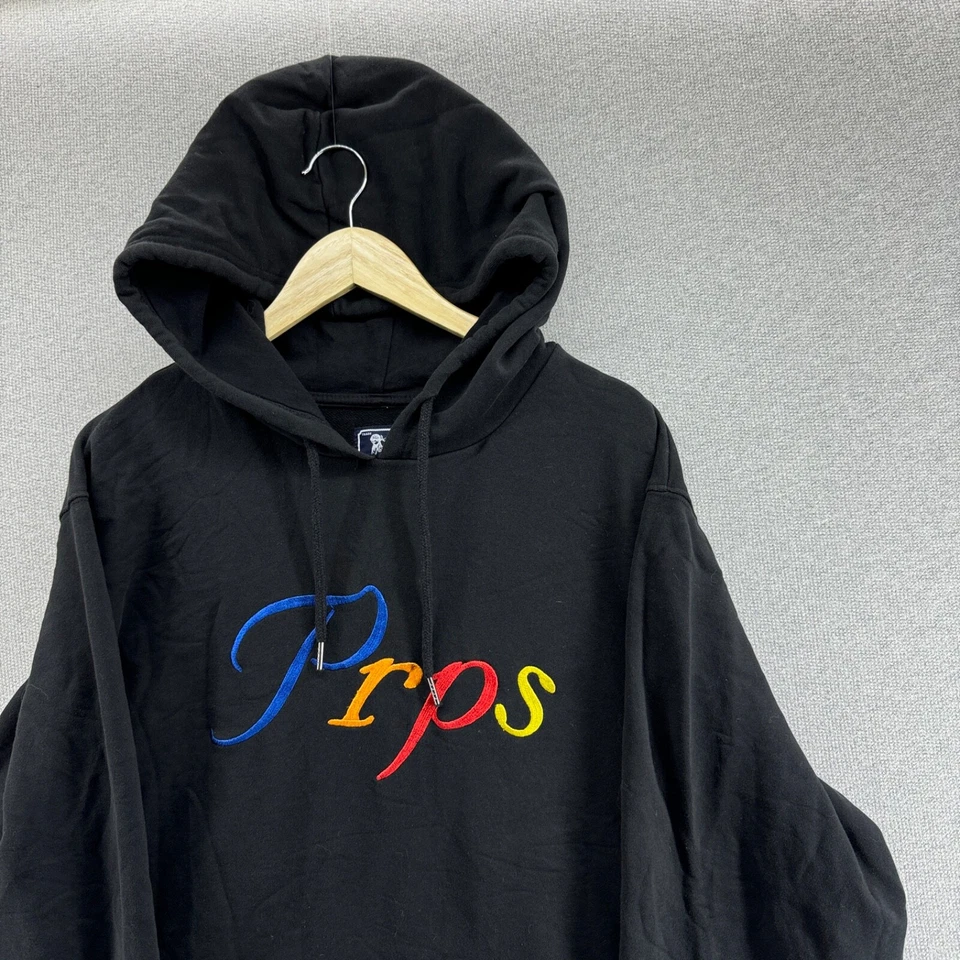 PRPS Hoodie Mens 3XL Sweatshirt Black Pullover Embroidered Logo Terry Cotton - Image 2 of 4