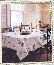 JOHN DERIAN CO. Tablecloth Cotton Linen KITCHEN UTENSIL Print 60 x 104 Farmhouse