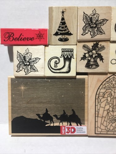 Lot of 19 Wood Rubber Stamps Christmas Themed New - Picture 2 of 5