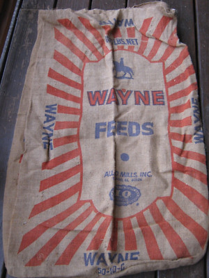 Vintage burlap empty sack WAYNE FEEDS Allied Mills Inc. Chicago IL