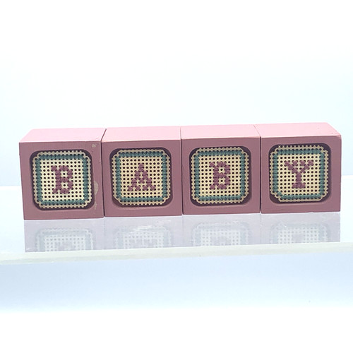 4 Stacking Mauve Wooden Blocks BABY Cross Stitch Perforated Paper Nursery Decor