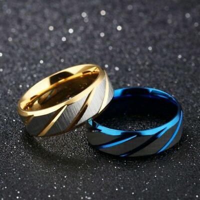 8mm Titanium Steel Rings Womens Mens Band Black /& Gold Fashion Jewelry Size 6-12