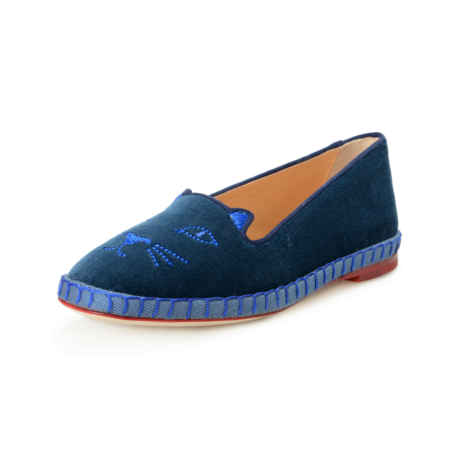 Charlotte Olympia Girls INCY ВЕНЕЦИАНСКИЕ КОШКИ Синие бархатные балетки на плоской подошве