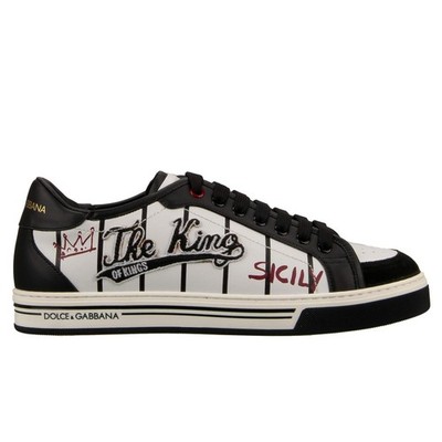 DOLCE & GABBANA DG King Low-Top Sneaker Schuhe ROMA Weiß Schwarz 43,5 UK 9,5