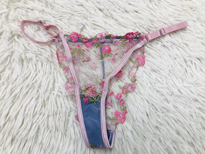 Multicolor Pink Thong Panty M MEDIUM Strappy Mesh Floral NWOT