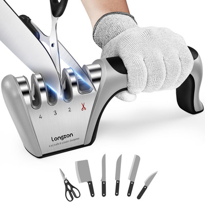 5-In-1 Knife Sharpener 4 Stage with Cut-Resistant Glove, Quickly Sharpens & Rest