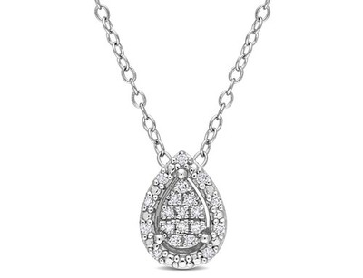 1/10 Carat (ctw) Diamond Teardrop Cluster Pendant Sterling Silver with Chain