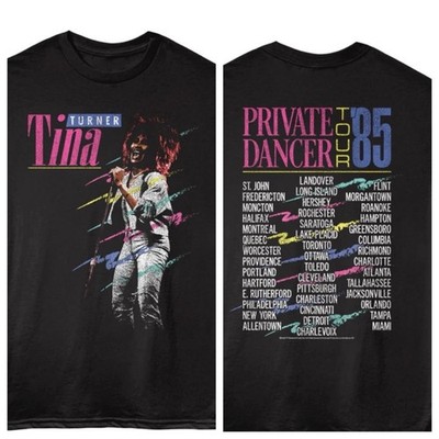 Tina Turner Adult T-Shirt Singer Music 1985 Private Dancer World Tour F&B Black