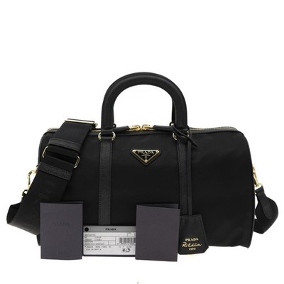 Prada Re-Edition Boston Shoulder Bag Black Nylon / Saffiano