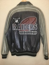 Mirage NFL OAKLAND RAIDERS Leather Jacket Silver Black Mens L VTG 90 s Quilted