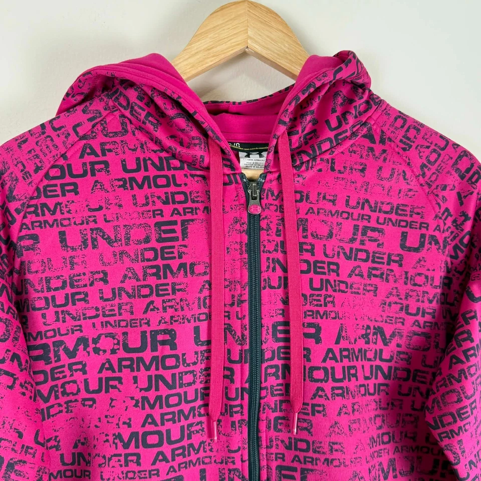 Sudadera con capucha Under Armour para mujer cremallera completa rosa negra estampado de logotipo talla grande Foto 3 de 4