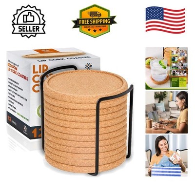 Stylish Absorbent Cork Coasters in Metal Holder - 12 Count for Every Occasion