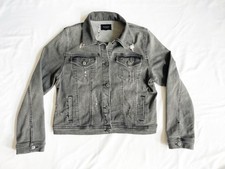 Risen Denim Distressed Denim Jacket Womens Large Gray Jean Jacket Rocker, Edgy