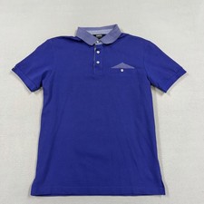 Coach Polo Shirt Mens M Blue Contrast Collar Pocket Knit Casual Summer