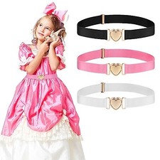 3 Pcs Heart Elastic Waist Belts Girls, Adjustable Stretch Black,white,pink