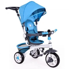 5-in-1 Detachable Baby Stroller Tricycle with Round Canopy-Blue - Color: Blue