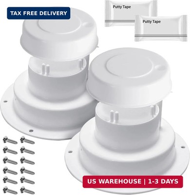 (2 Pack, White RV Roof Vent Cover Kits with Putty Tape and Screws, Camper Vents
