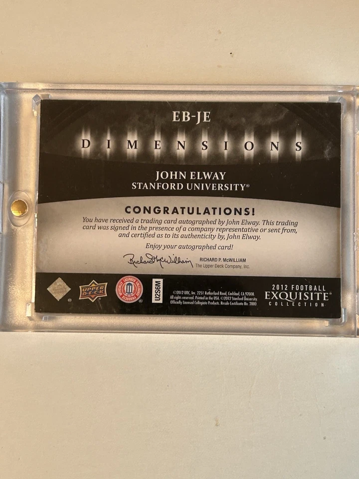 2012 Upper Deck Exquisite Collection Dimensions John Elway Auto #EB-JE - Image 2 of 3