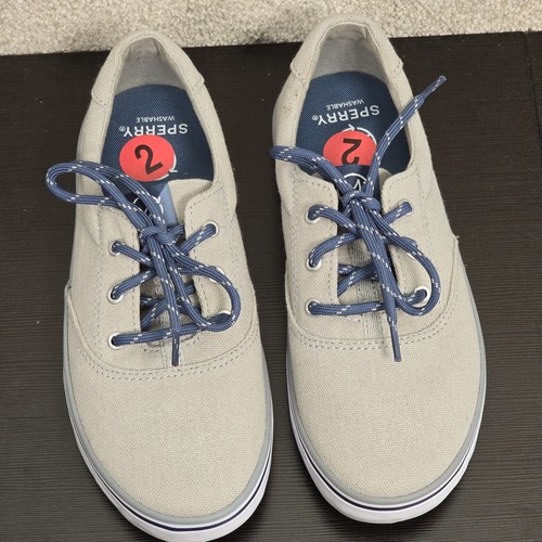 New Kids Sperry Spinnaker Washable Gray Washable Canvas Boat Sneakers Shoes 2 Y - Picture 2 of 5