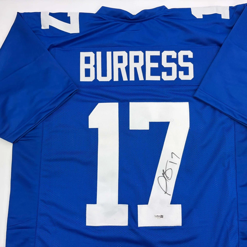 Autographed/Signed Plaxico Burress New York Blue Football Jersey JSA COA - Image 2 of 4