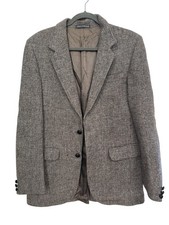 Vintage HARRIS TWEED Britain Sport Coat Mens 40R L Brown Gray Houndstooth Blazer