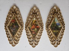 Vintage Set Of 3 Burwood 1350 Gold Country Wall Plaques Made in USA 1975