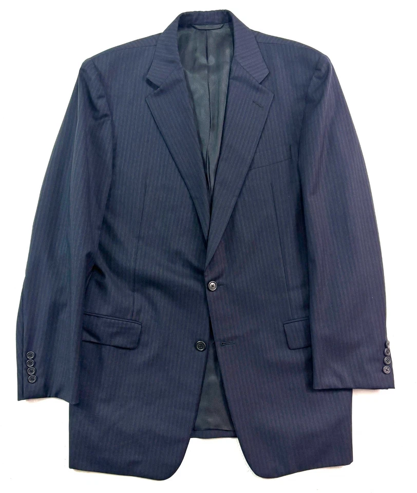 Hickey Freeman Canterbury 42L 34x34 2pc Pant Suit Navy Blue Brown Stripe USA - Image 2 of 4