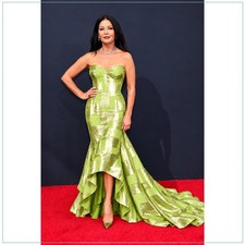 $7990 Oscar de la Renta Metallic Peridot Jewel Runway Mermaid Corset Gown