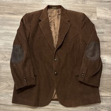 Circle S Men 46R Brwn Corduroy Western 2 Button Blazer Yokes Suede Elbow Patches