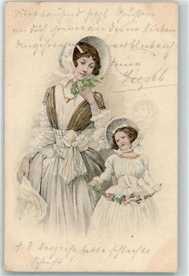 39181302 - Mutter und Kind Biedermeier Mode Muttertag Gebrauchsspuren