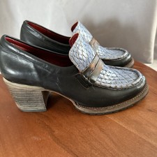 Freebird Bristol Heeled Loafer Black Blue Snakeskin Leather Lug Sole Women 10