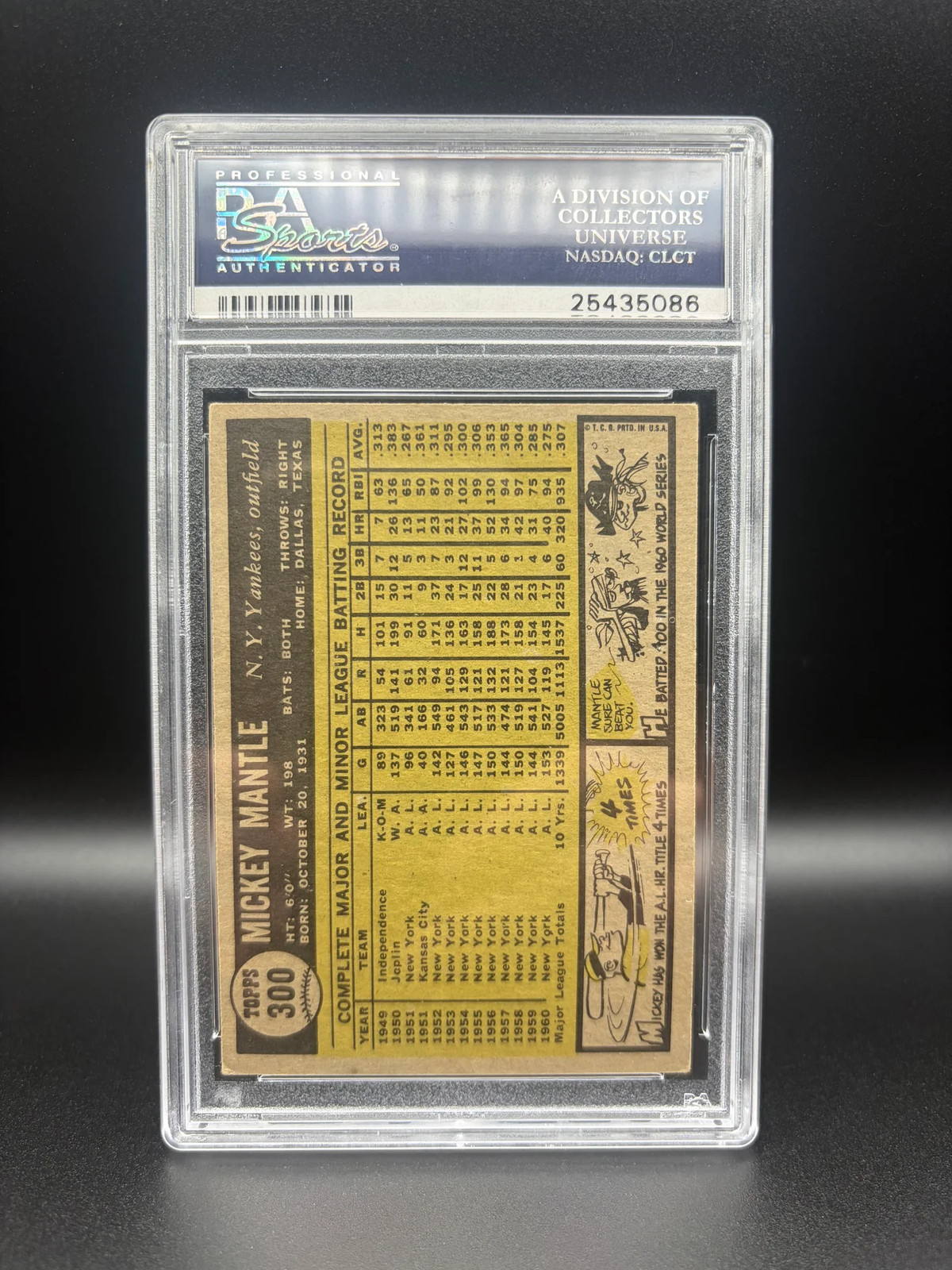 1961 Topps Mickey Mantle #300 PSA 5 view 2