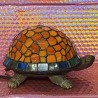 Vintage Tiffany Lamp Style Stained Glass Turtle Tortoise Light Works Metal Base
