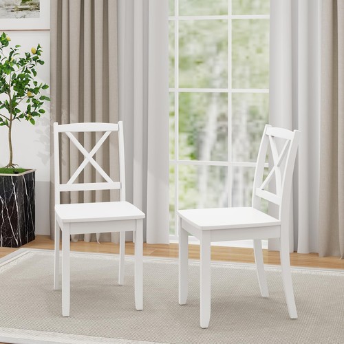 Wood Dining Chairs Set of 4 White, Armless Kitchen Chairs w/Rubber Wood Legs ... - Picture 7 of 9