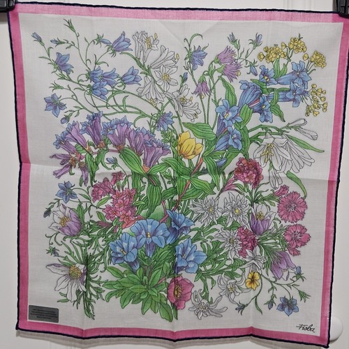 Vintage Fisba Stoffels Wildflower Floral Print Hankie Handkerchief