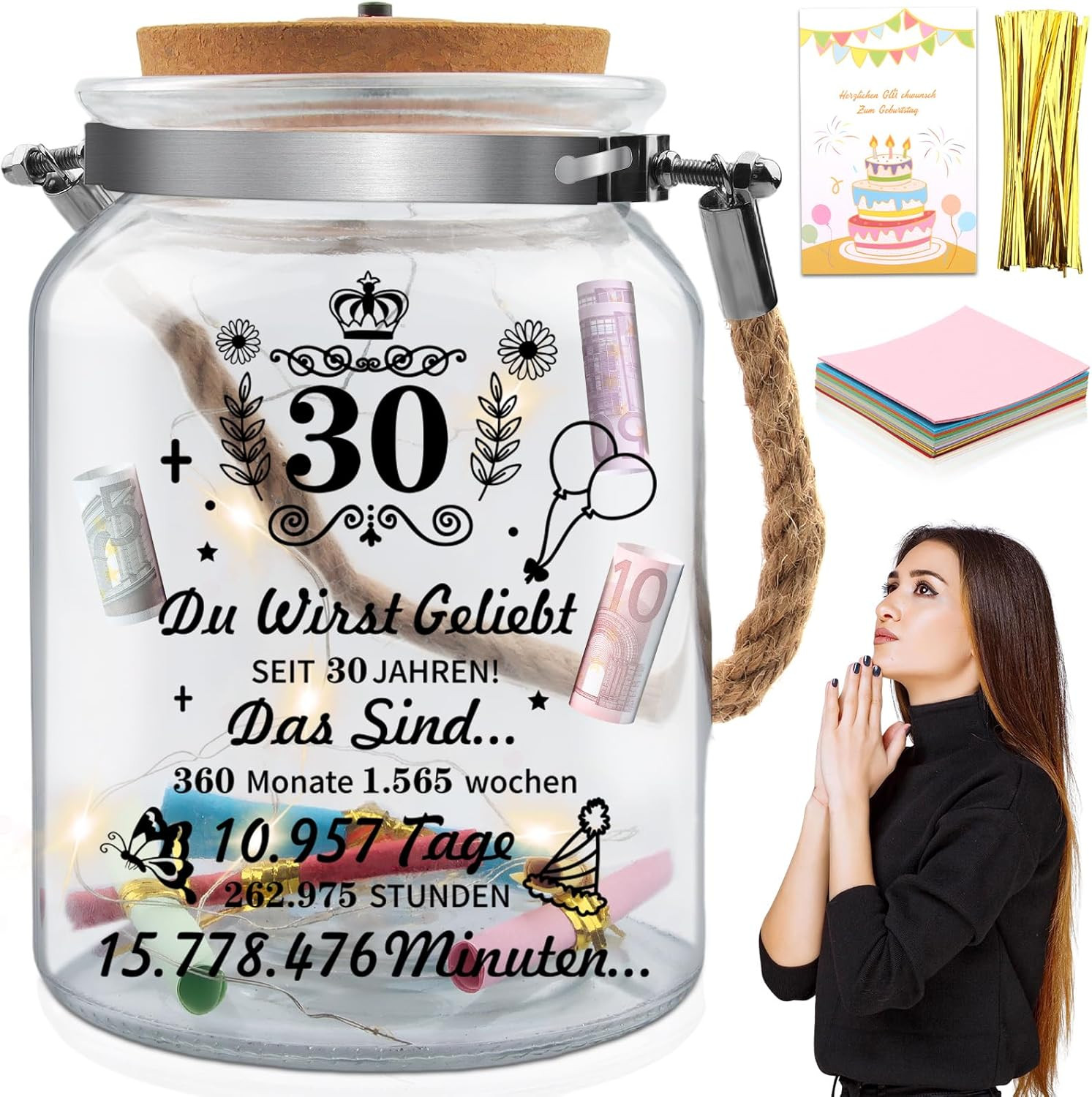 Bottiglia LED 30 Anni Vetro con Frasi - Regalo Compleanno Chic