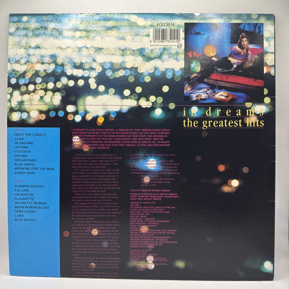 Roy Orbison – In Dreams: The Greatest Hits - 1989 LP Vinyl - VG/VG VGD3514 - Image 2 of 4
