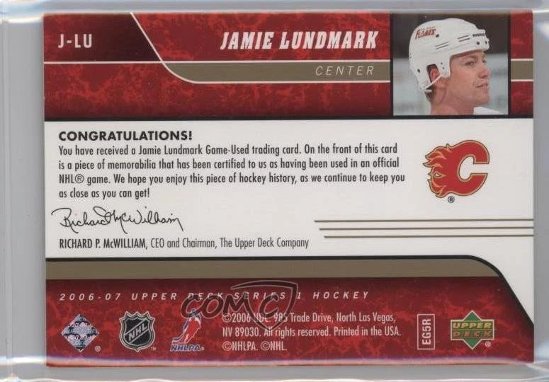 2006-07 Upper Deck UD Game Jersey Patch /15 Jamie Lundmark #J-LU Patch - Image 2 of 2