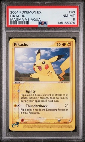 2004 POKEMON EX TEAM MAGMA VS TEAM AQUA #43 PIKACHU PSA 8