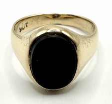 Beautiful Small Ladies / Childs 9ct Gold Onyx Set Signet Ring - Size G