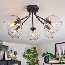 Deckenlampe im Retro Design, schwarz, aus Metall und Glas, Deckenleuchte E14