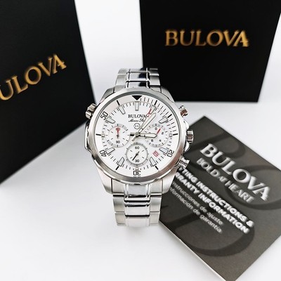 Bulova 96B255 Marine Star White Dial Quartz Stainless Steel Men's 43mm Watch NEW