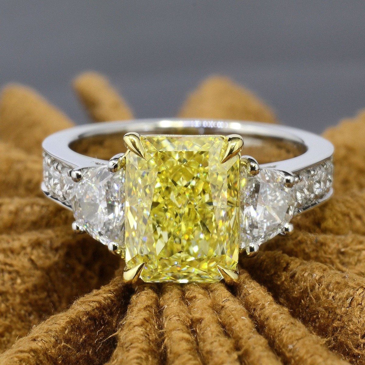Cushion Cut Canary Yellow Cubic Zirconia Ring Cubic Zirconia Used