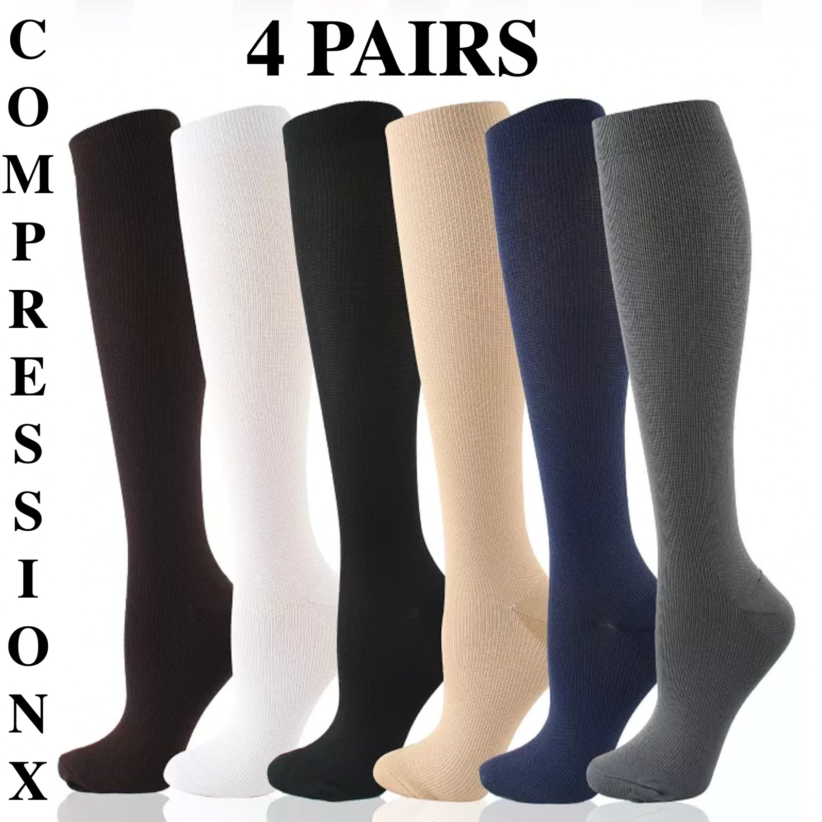 (4 Pairs) (S-4XL) Compression Socks Stockings Graduated Support Men's Women's 